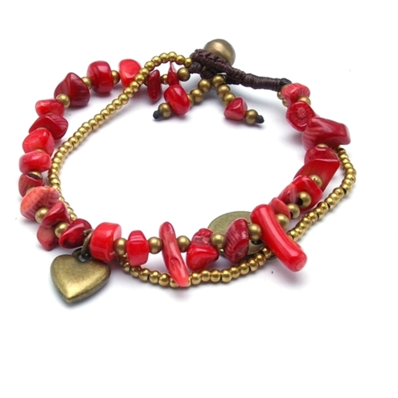 Armband 2 rij chips halfedelsteen en oudgoud kraaltjes