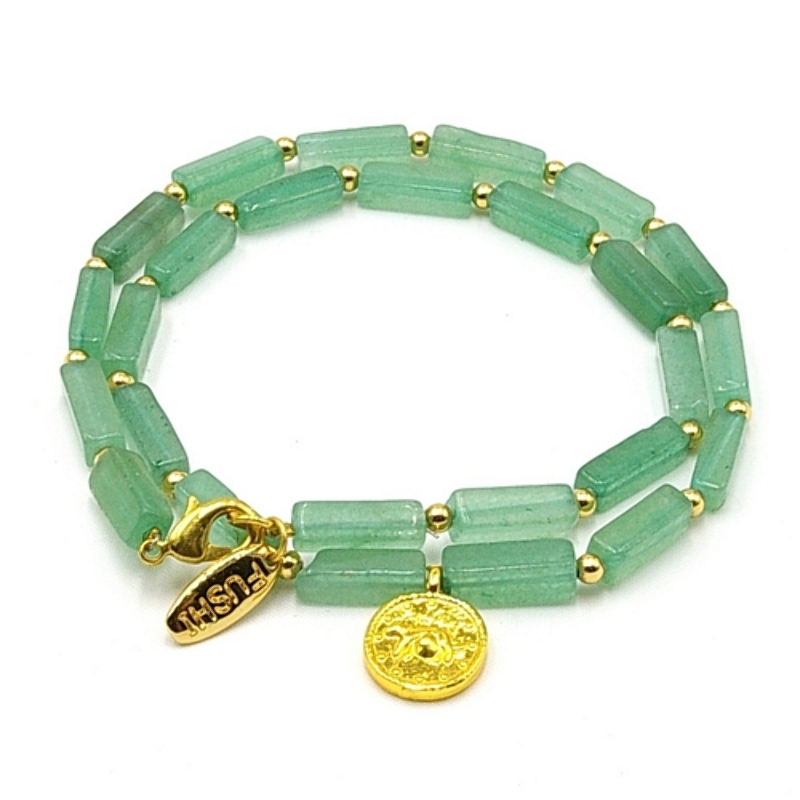 Ketting kort halfedelsteen jade met bedel muntje