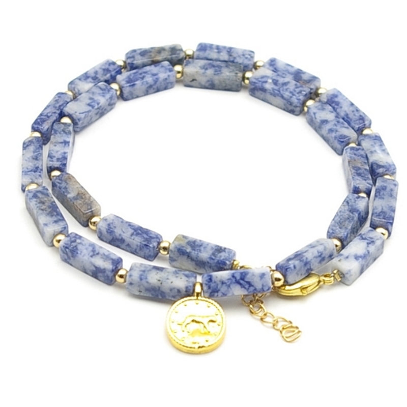 Ketting kort halfedelsteen sodalite met bedel muntje