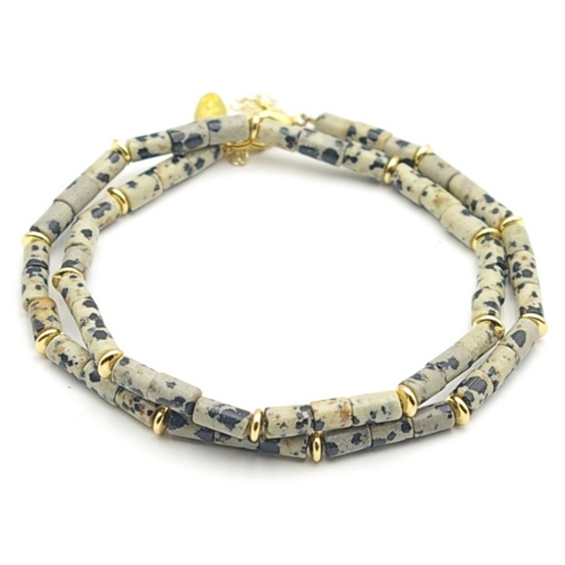 Ketting kort halfedelsteen dalmatier jaspis