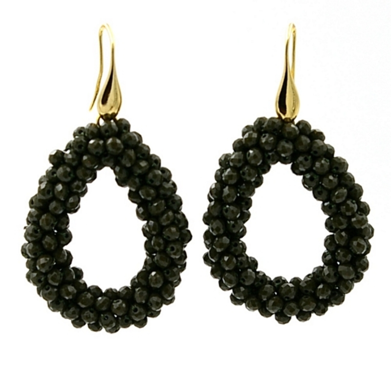 Oorbellen Candy legergroen facet met zilveren haakjes