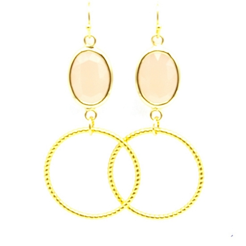 Oorbellen facet geslepen crystal ovaal nude met metalen ring