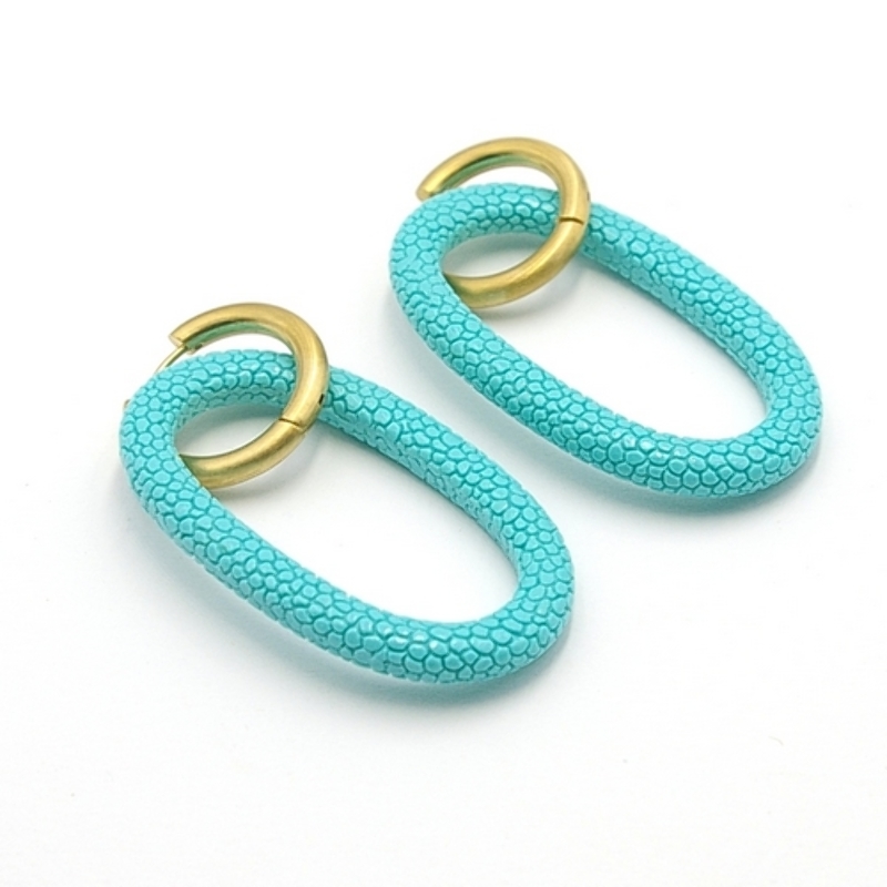 Oorbellen schelphars ovaal open met creolen turquoise