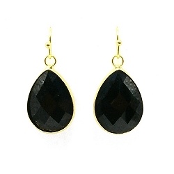 Oorbellen facet geslepen crystal druppel 15x20mm zwart