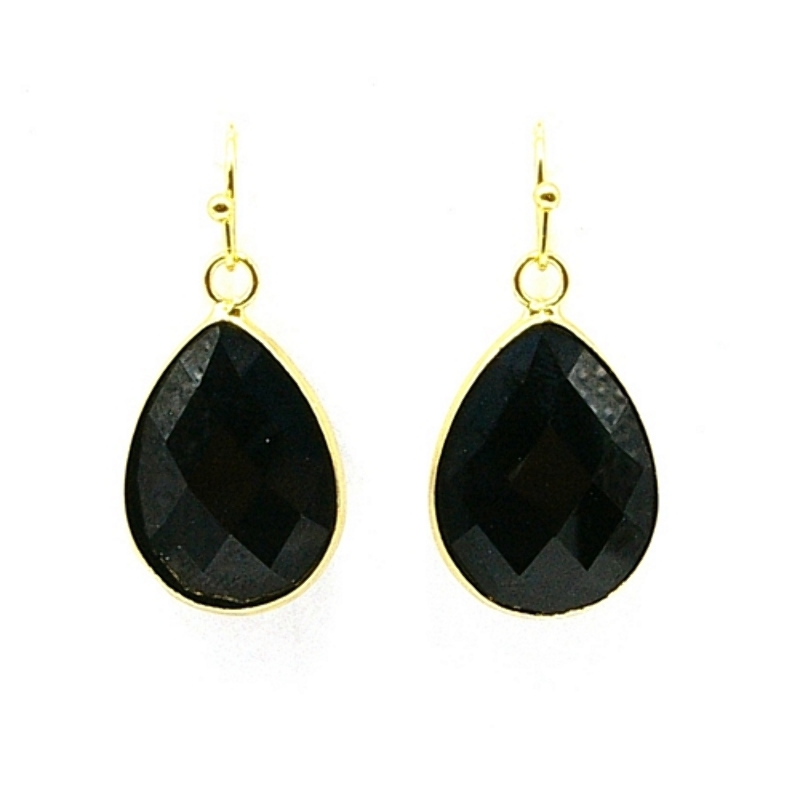 Oorbellen facet geslepen crystal druppel 15x20mm zwart