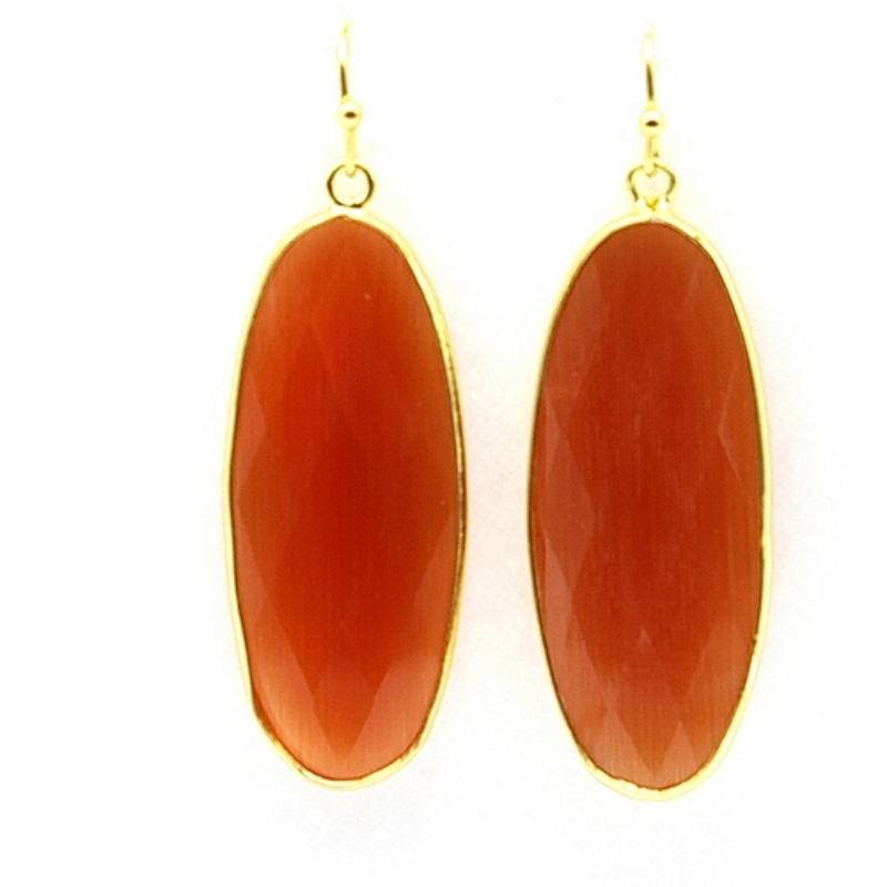 Oorbellen facet geslepen crystal druppel lang (oranje)