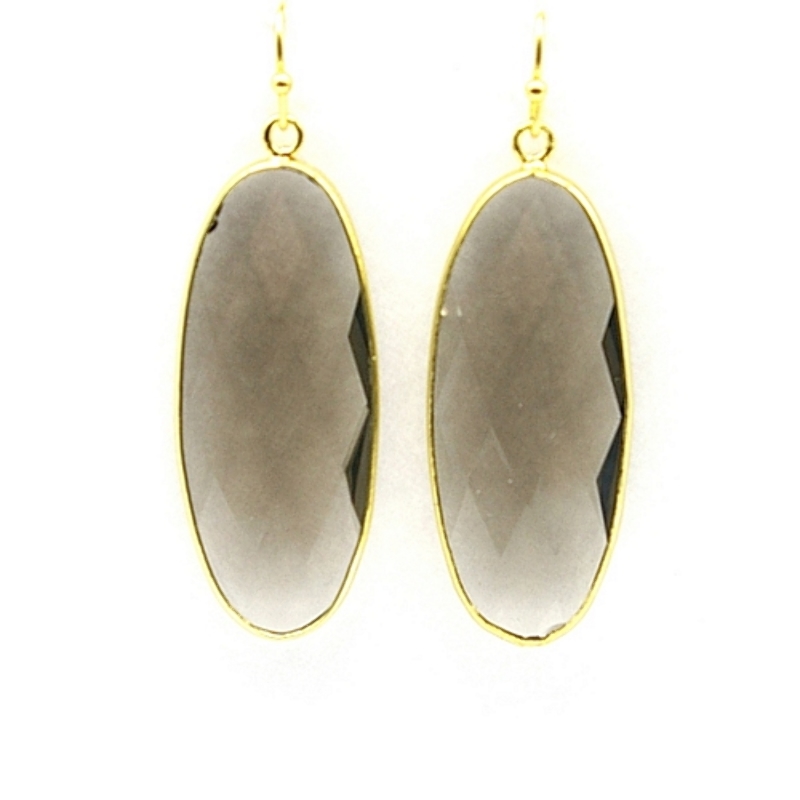 Oorbellen facet geslepen crystal druppel lang (rookgrijs)