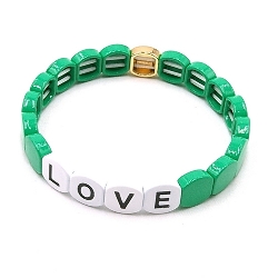 Armband emaille tegel vierkant afgerond Love groen