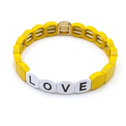 Armband emaille tegel vierkant afgerond Love geel