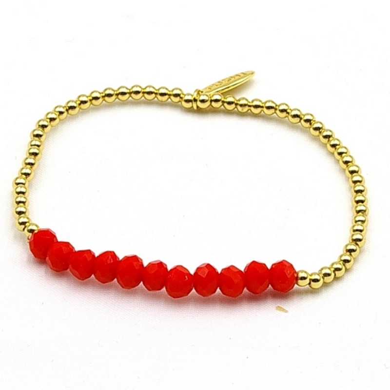 Armband facetgeslepen kralen rood en 3mm 14krt balletjes
