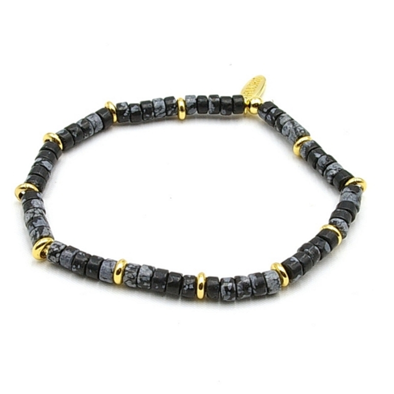 Armband halfedelsteen snowflake schijfjes en 14krt spacers