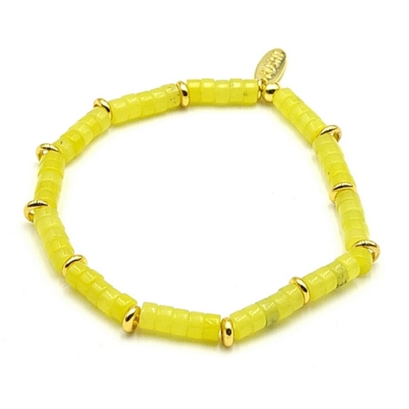 Armband halfedelsteen lemon jade schijfje met 14krt spacers