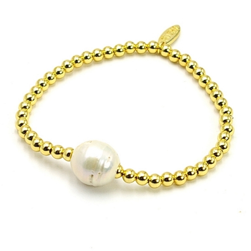 Armband 4mm verguld goud kraaltjes met zoetwater parel