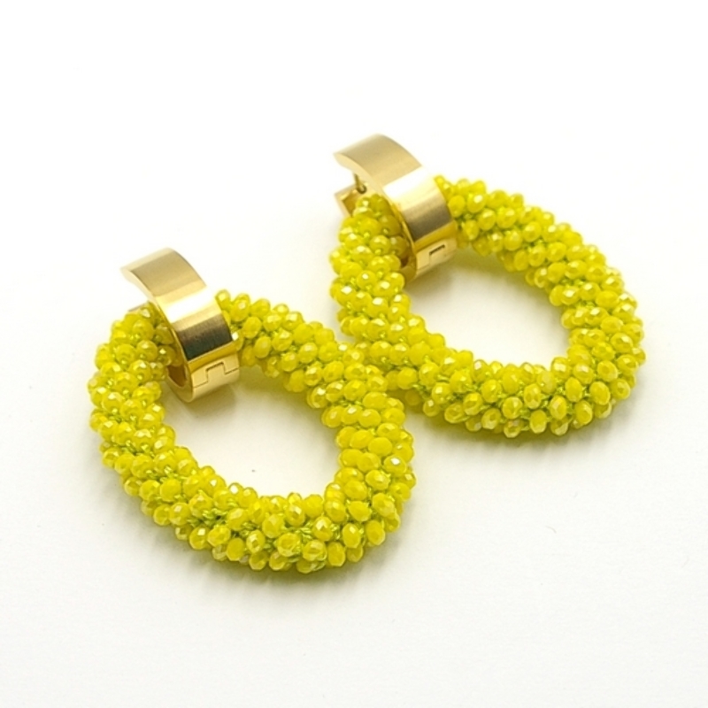 Oorbellen Candy ovaal met creool geel