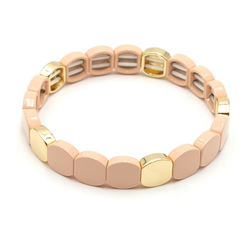 Armband emaille tegel vierkant afgerond zachtroze goud
