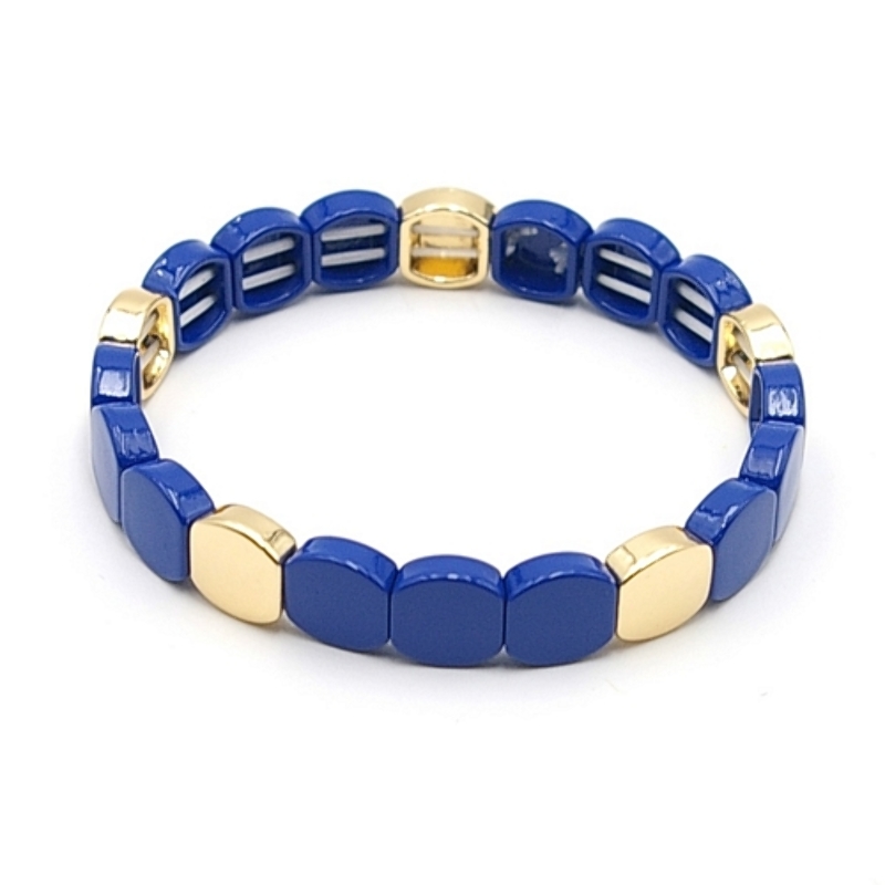 Armband emaille tegel vierkant afgerond donkerblauw goud
