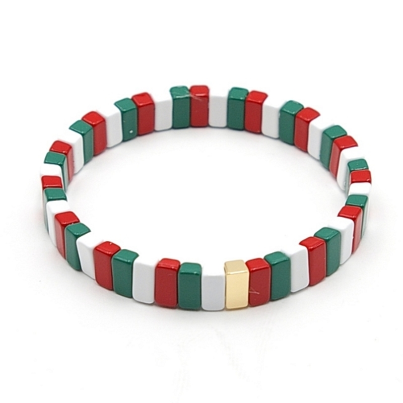 Armband emaille tegel langwerpig groen/rood/wit