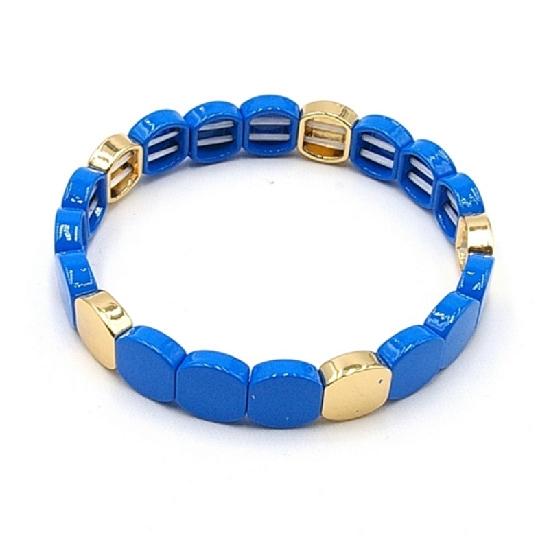 Armband emaille tegel vierkant afgerond blauw goud