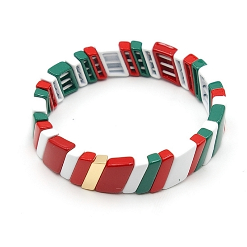 Armband emaille tegel schuin groen/rood/wit