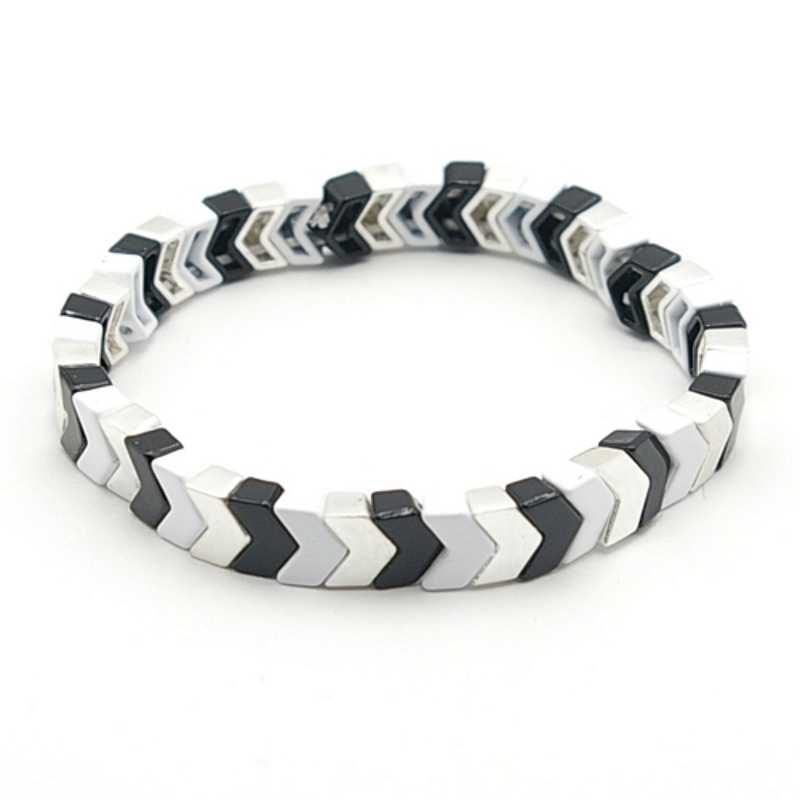 Armband emaille tegel v-vorm zwart/wit/zilver