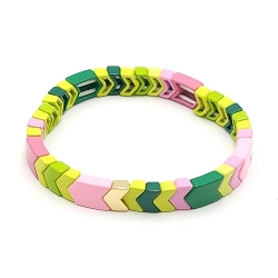 Armband emaille tegel v-vorm groen/roze