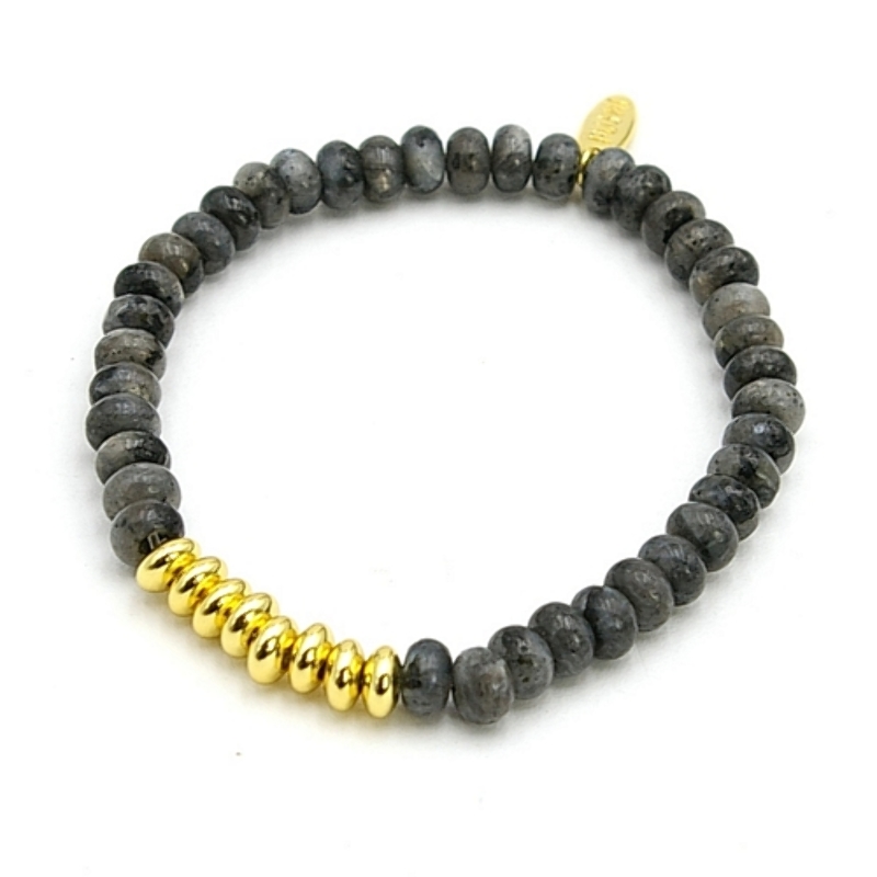 Armband donut halfedelsteen black labradorite met 14krt goud