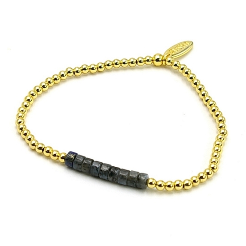Armband halfedelsteen black labradorite met 14krt balletjes