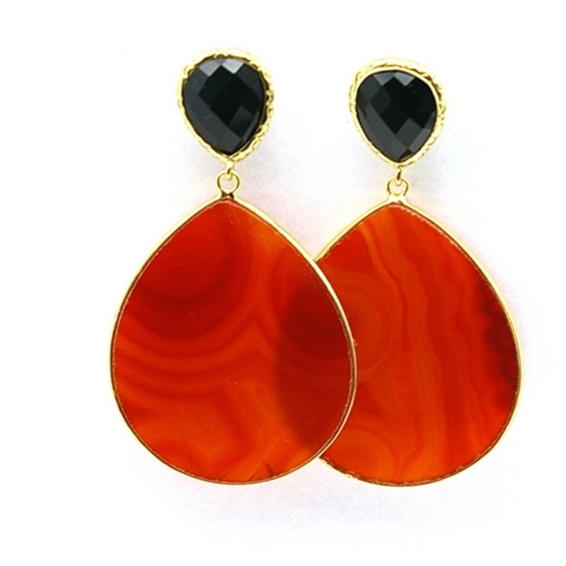 Oorbellen halfedelsteen oranje agaat met gouden steker