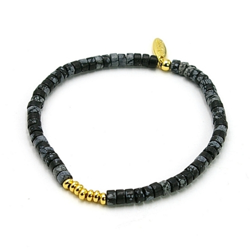 Armband halfedelsteen snowflake schijfje met 14krt spacers