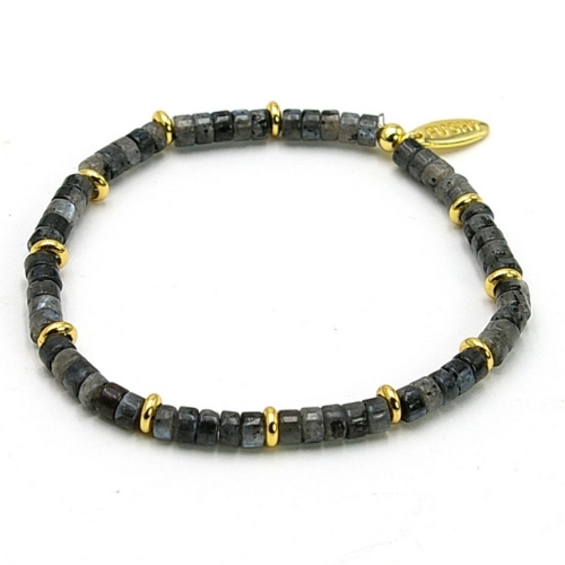 Armband halfedelsteen black labradorite met 14krt spacers