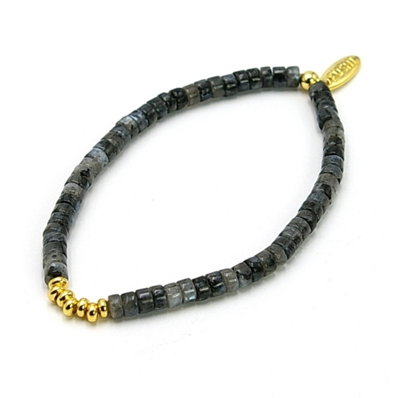 Armband halfedelsteen black labradorite met 14krt spacers