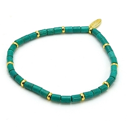 Armband dyed turquoise tubes turquoise met 14krt schijfjes