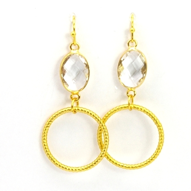 Oorbellen facet geslepen ovaal met open ring crystal