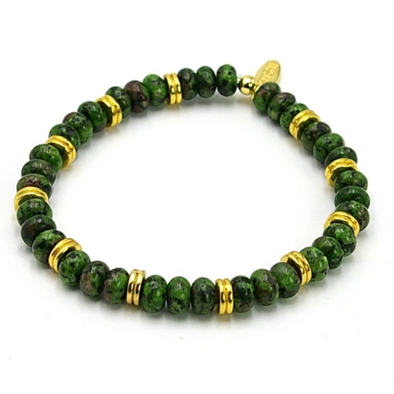 Armband halfedelsteen donut green ruby met 14krt tussenschijfjes