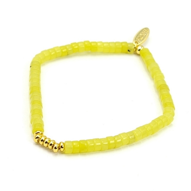 Armband halfedelsteen lemon jade schijfje met 14krt spacers