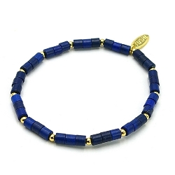 Armband dyed turquoise blokje donkerblauw met 14krt schijfjes