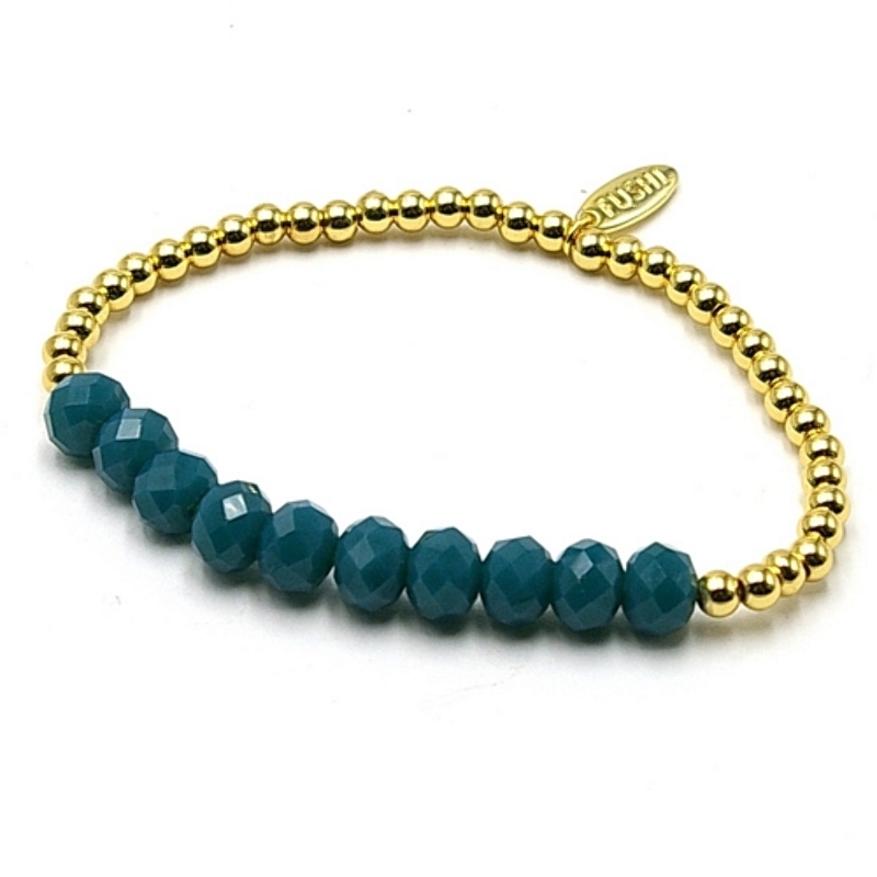 Armband facetgeslepen kralen petrol en 4mm 14krt balletjes