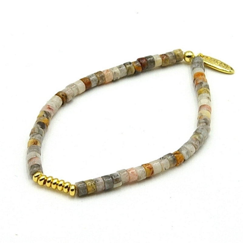 Armband halfedelsteen crazy agate met 14krt schijfjes