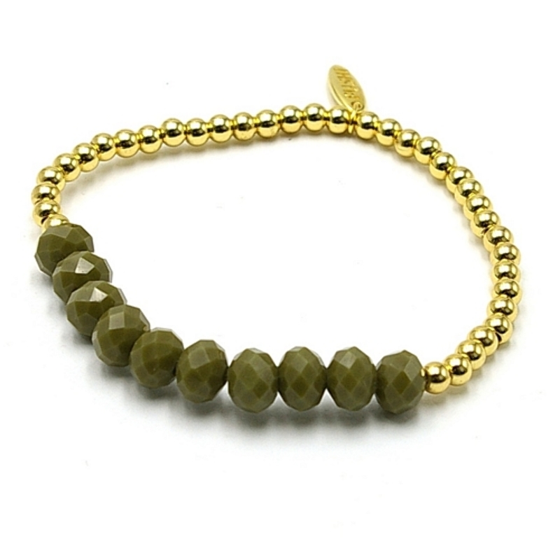 Armband facetgeslepen kralen legergroen en 4mm 14krt balletjes