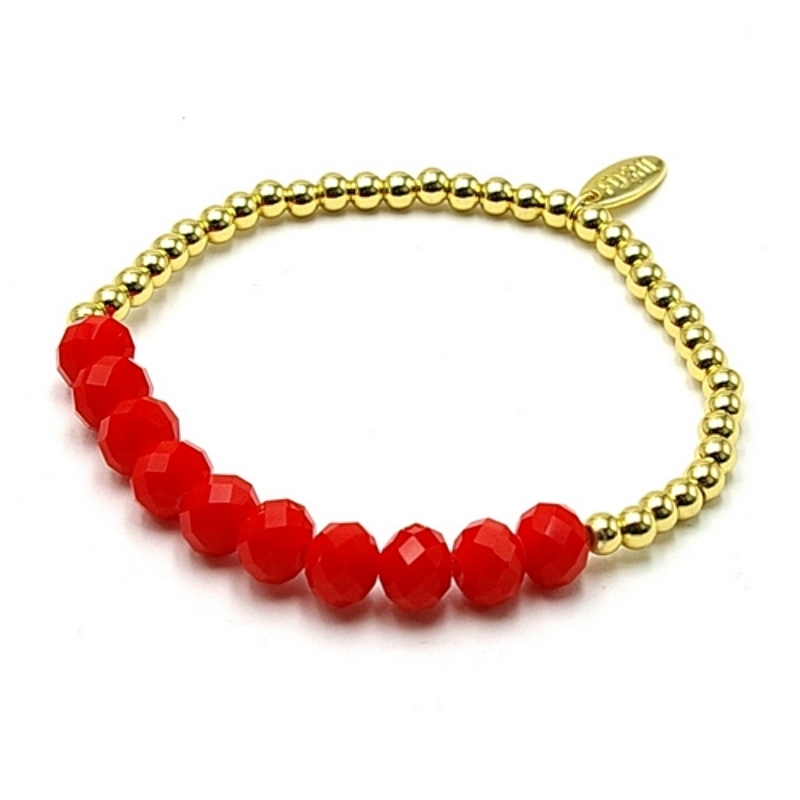 Armband facetgeslepen kralen rood en 4mm 14krt balletjes