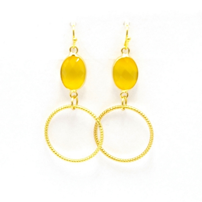 Oorbellen facetgeslepen tussenstuk geel met gouden ring