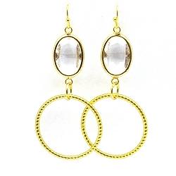 Oorbellen facetgeslepen tussenstuk crystal met gouden metalen ringen