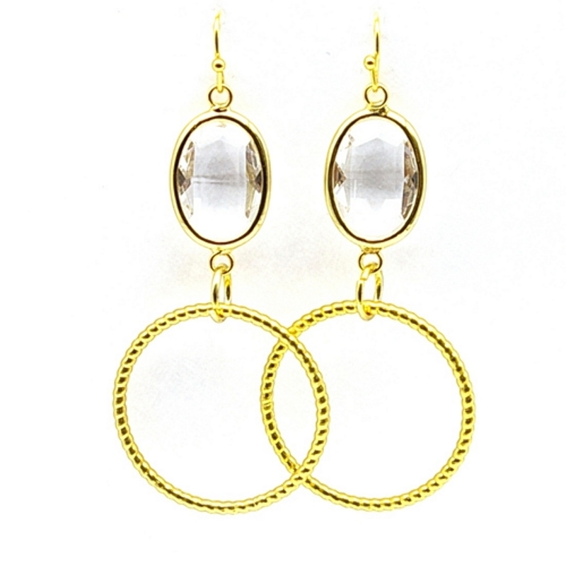 Oorbellen facetgeslepen tussenstuk crystal met gouden metalen ringen