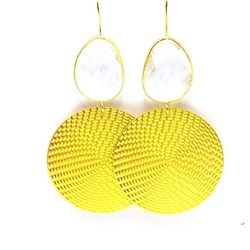 Oorbellen metalen plaat met facet crystal steker