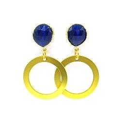 Oorbellen crystal donkerblauw met metalen gouden ring