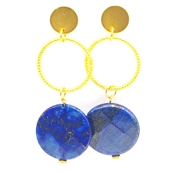 Oorbellen donkerblauw rond met metalen ring