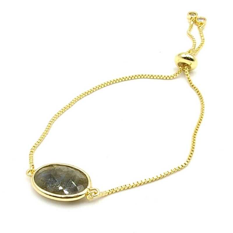Armband verguld met halfedelsteen ovaal labradoriet
