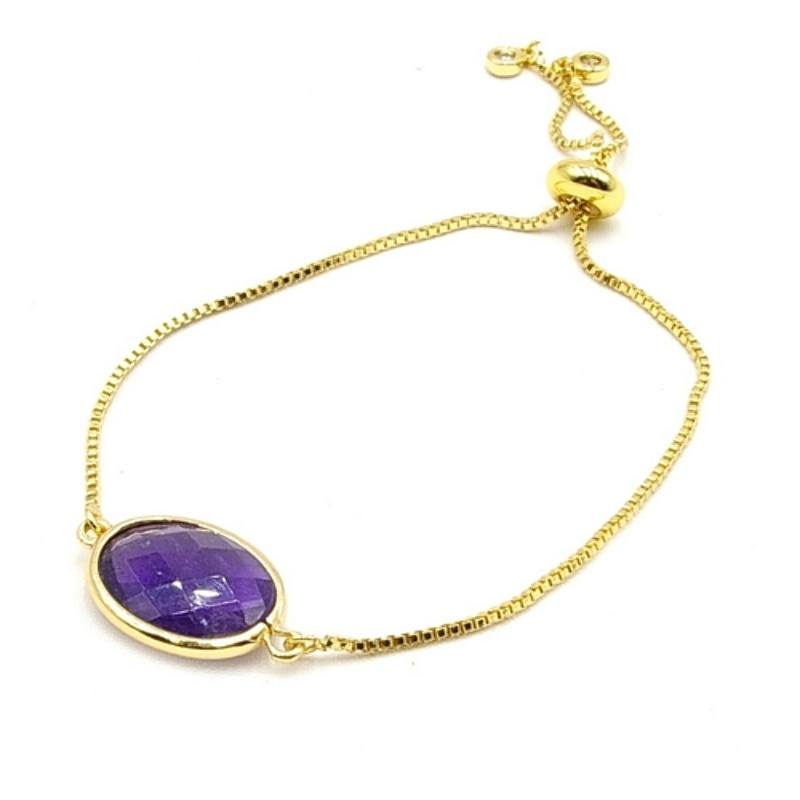 Armband metaal verguld met halfedelsteen ovaal amethyst