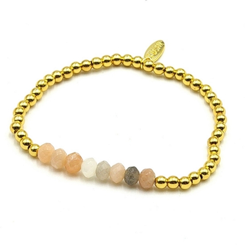 Armband halfedelsteen pastel met 4mm 14krt balletjes