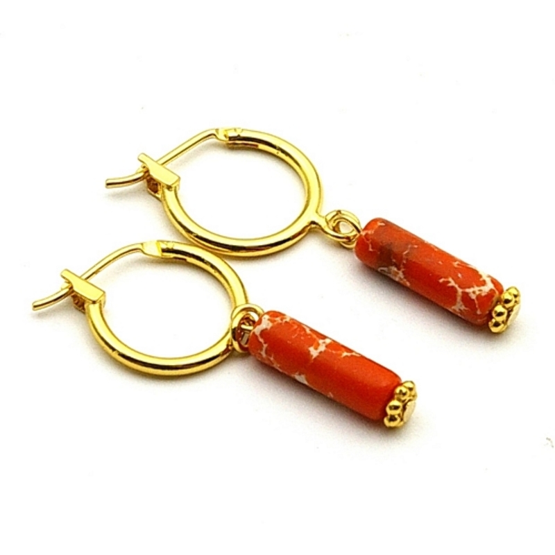 Oorbellen creolen met halfedelsteen kraal oranje
